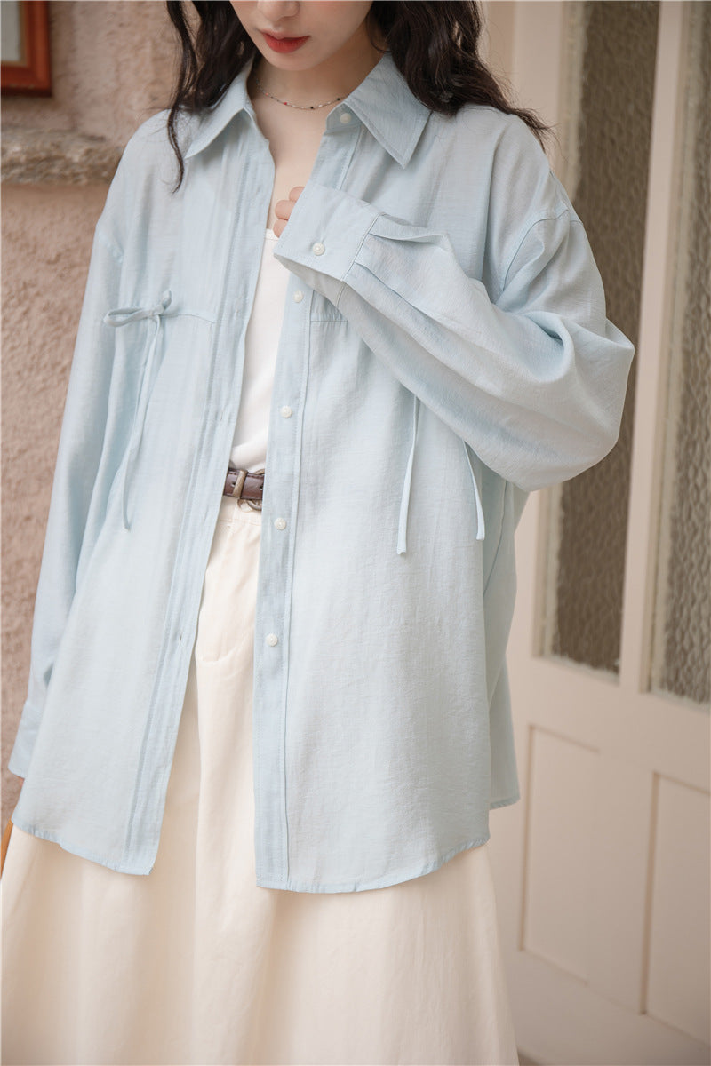 Light Blue Tencel Button-Down Long Sleeve Shirt - Masion Chérie