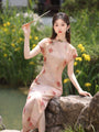 Elegant Floral Print Mandarin Collar Cheongsam Dress - Masion Chérie