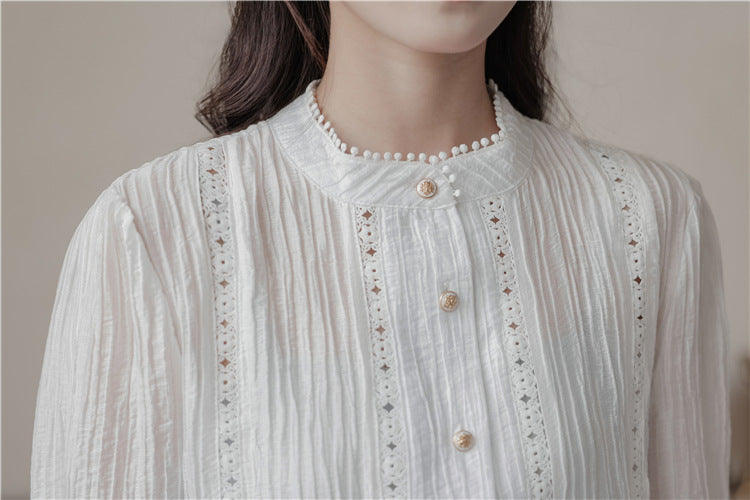 Elegant White Embroidered Pintuck Blouse