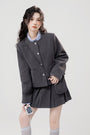 Trendy Gray Wool Jacket and Mini Skirt Set