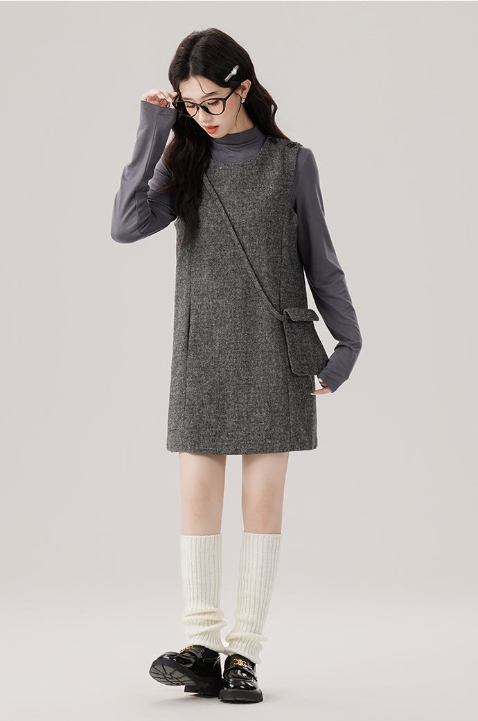 Base Layer Turtleneck and Chic Gray Vest Dress Set