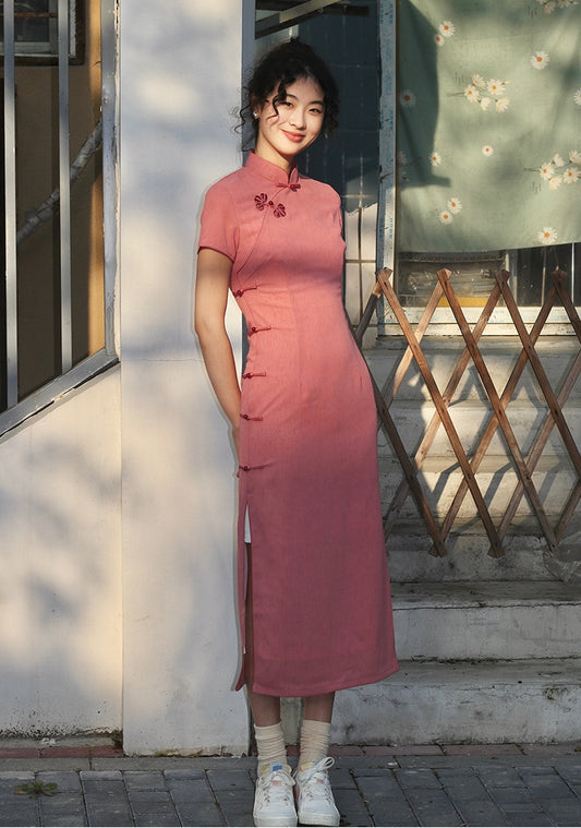 Vintage Rose Pink Modified Cheongsam Dress - Masion Chérie