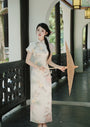 Graceful Floral Print Ivory Modified Cheongsam Maxi Dress