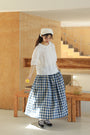 Blue and White Gingham A-Line Midi Skirt - Masion Chérie