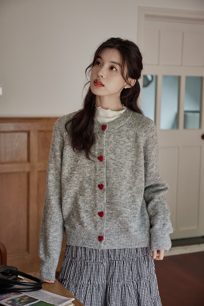 Cozy Heart Button Soft Knit Cardigan