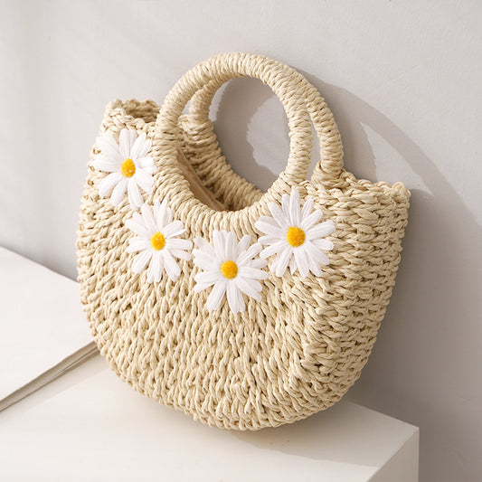 Little Daisy Moon-Shaped Woven Tote Bag - Masion Chérie