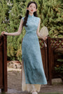 Elegant Blue Floral Embroidered Cheongsam Set