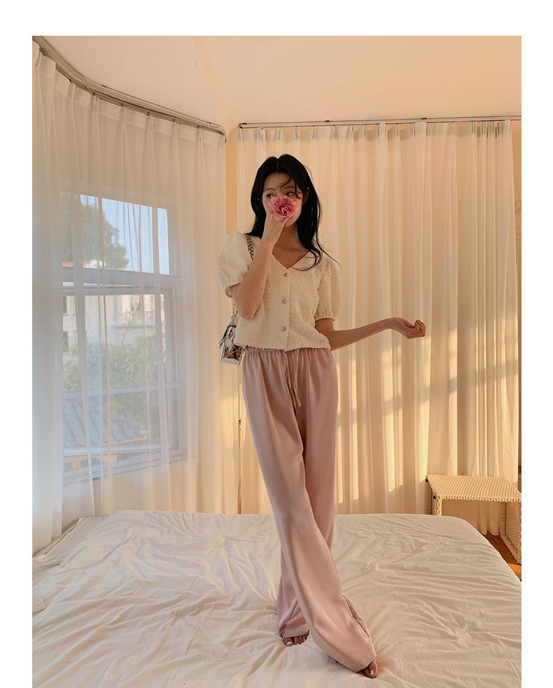 Straight-Leg Full-Length Pants in Satin - Masion Chérie