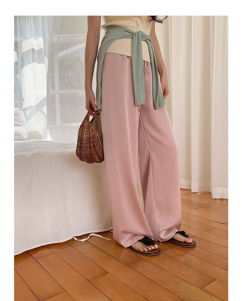 Straight-Leg Full-Length Pants in Satin - Masion Chérie