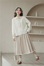 Elegant Ruffled Collar Ribbon-Tie Loose Fit Blouse