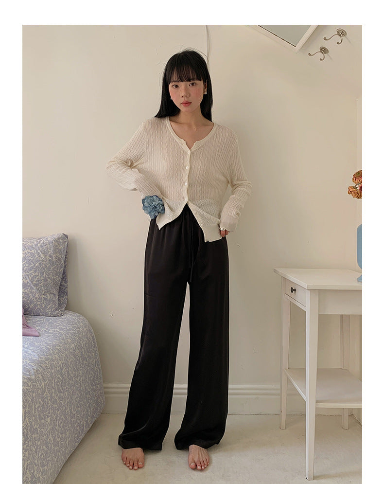 Straight-Leg Full-Length Pants in Satin - Masion Chérie