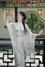 Graceful Floral Print Ivory Modified Cheongsam Maxi Dress