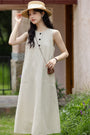 Beige Sleeveless Button-Down Midi Dress - Masion Chérie