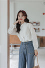 White Embroidered Frilled Collar Long Sleeve Blouse - Masion Chérie