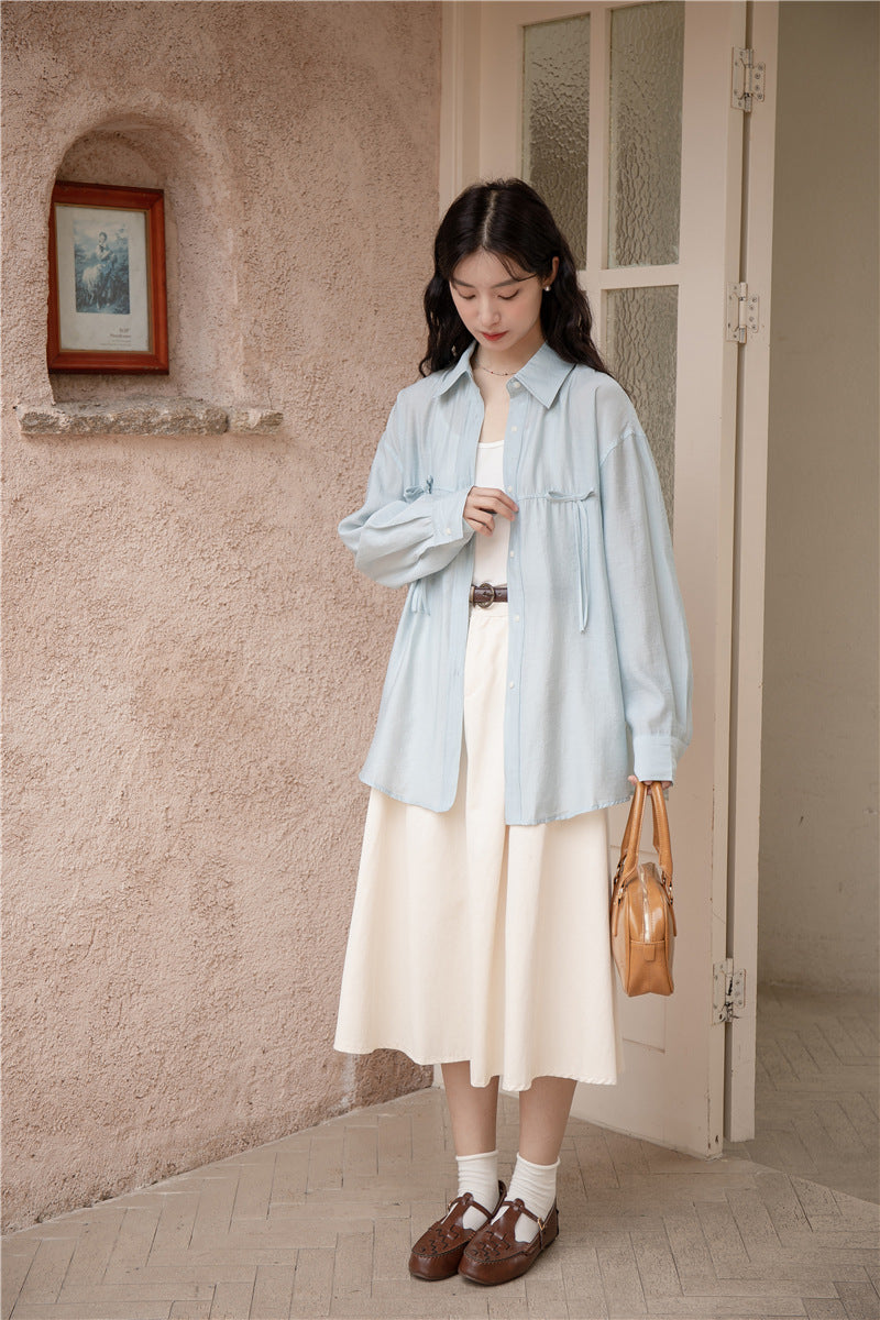 Light Blue Tencel Button-Down Long Sleeve Shirt - Masion Chérie