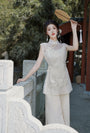 Elegant Ivory Floral Embroidered Cheongsam Three Piece Set