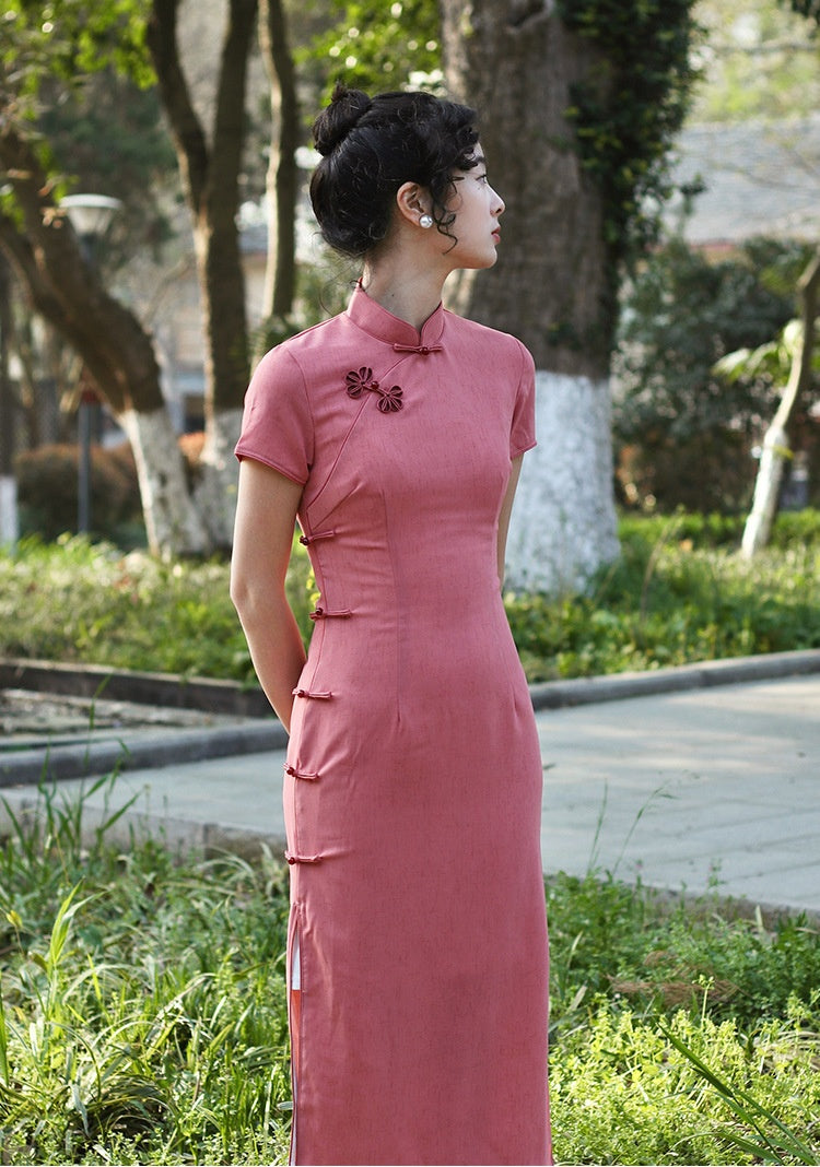 Vintage Rose Pink Modified Cheongsam Dress - Masion Chérie