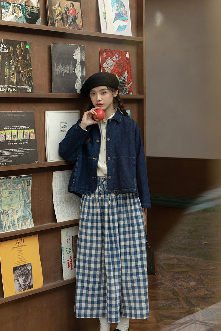 Vintage Blue Gingham Maxi Skirt