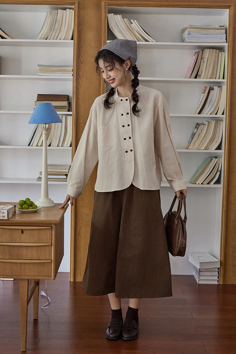 Classic Ivory Double-Breasted Button Front Blouse