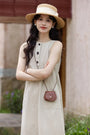 Beige Sleeveless Button-Down Midi Dress - Masion Chérie