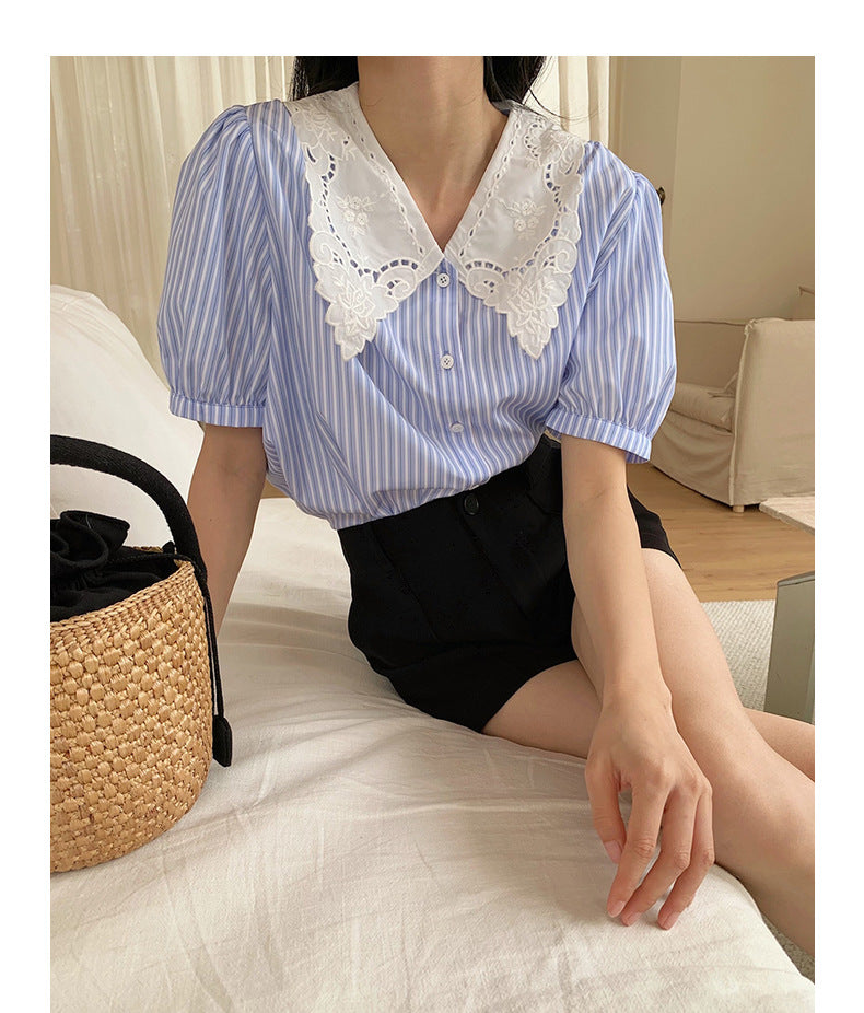 Vintage Lace Doll Collar Summer Shirt - Masion Chérie