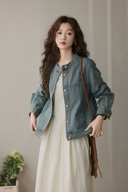 Vintage-Inspired Denim Button-Front Jacket