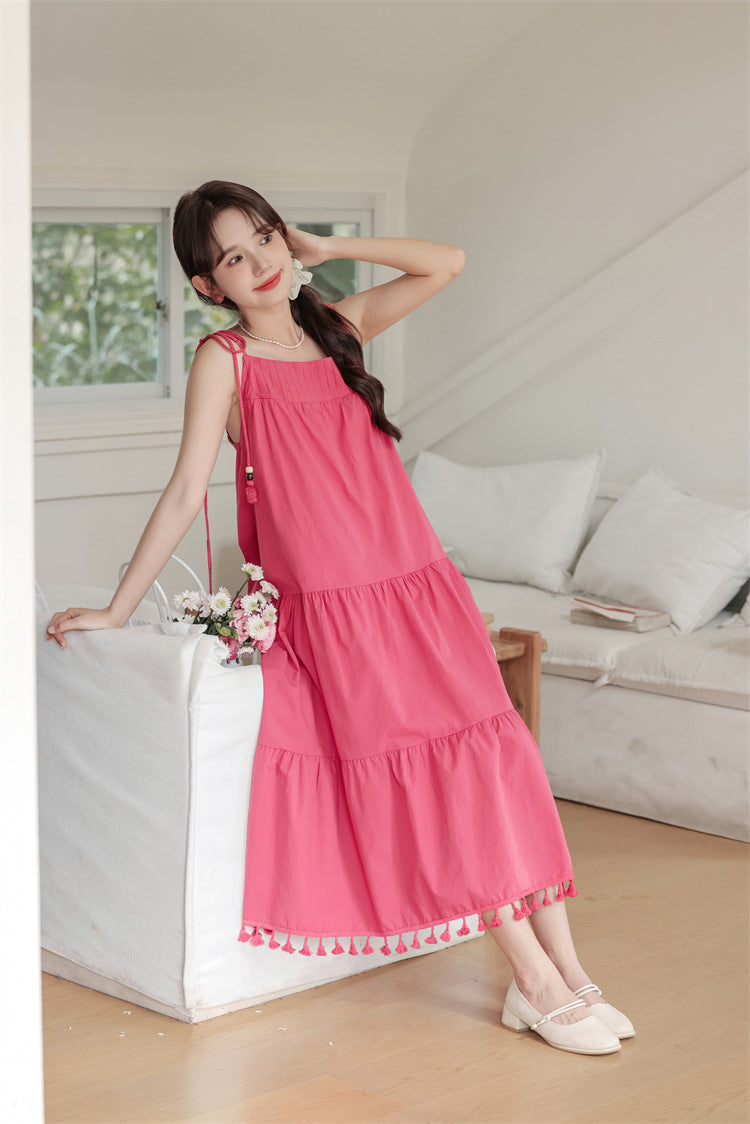 Tassel-Trimmed Tiered Spaghetti Strap Sundress - Masion Chérie