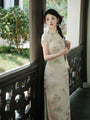 Graceful Floral Print Ivory Modified Cheongsam Maxi Dress