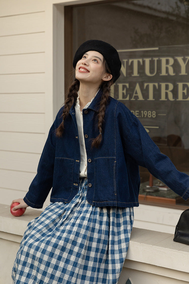 Vintage Blue Gingham Maxi Skirt