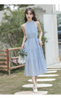 Elegant Periwinkle Tiered Halter Neck Midi Dress - Masion Chérie