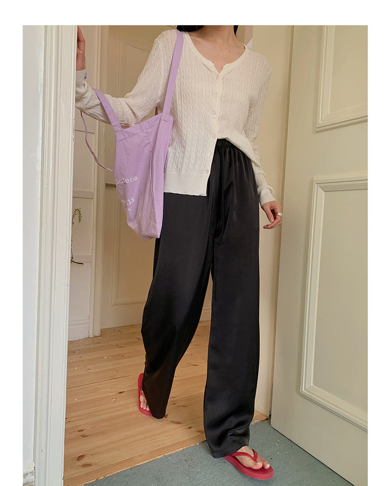 Straight-Leg Full-Length Pants in Satin - Masion Chérie