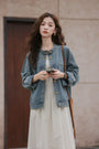 Vintage-Inspired Denim Button-Front Jacket