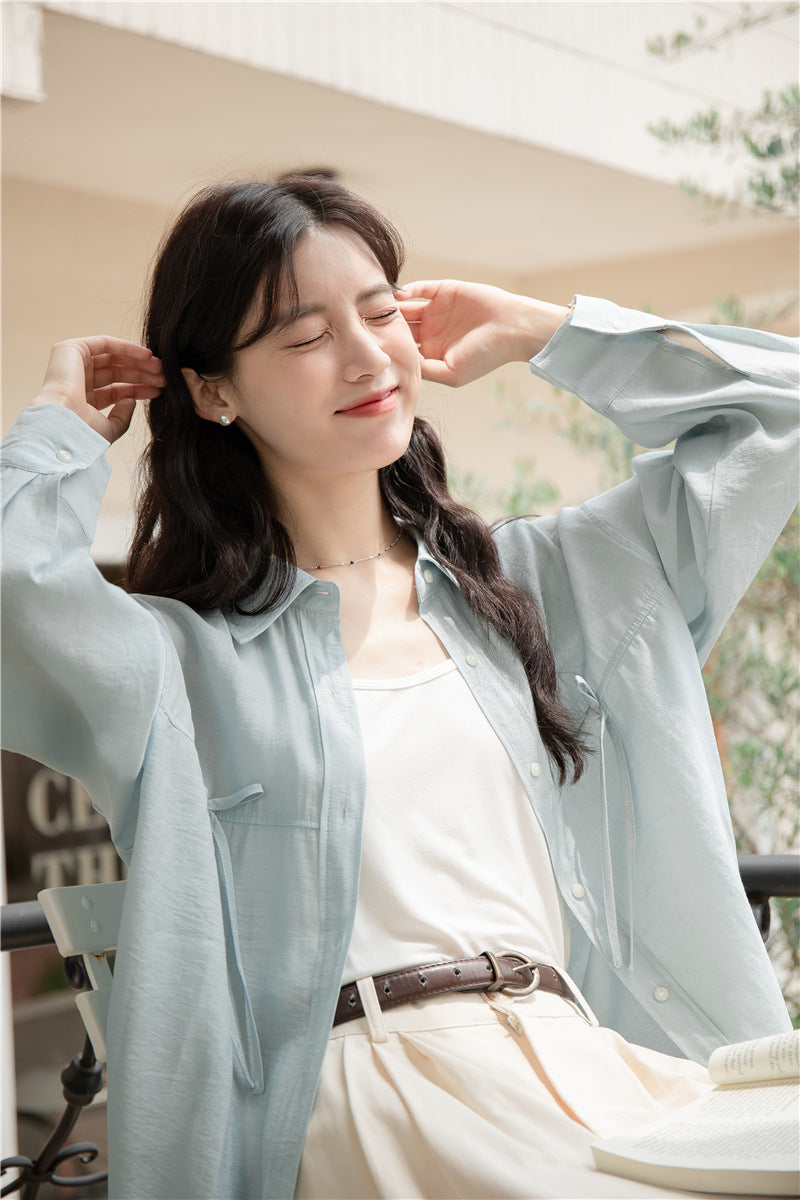 Light Blue Tencel Button-Down Long Sleeve Shirt - Masion Chérie