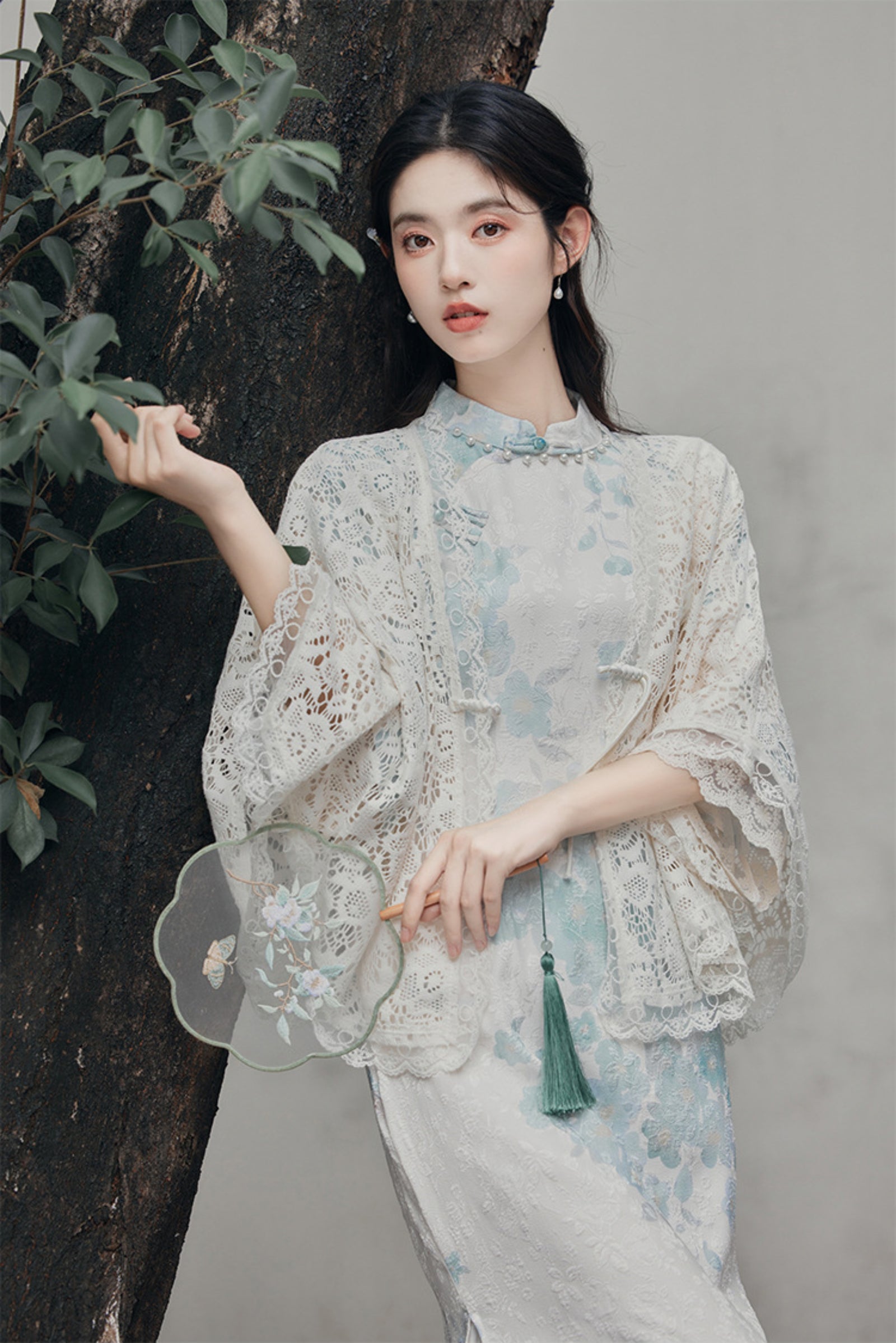 Delicate Pastel Floral Lace Cheongsam Dress