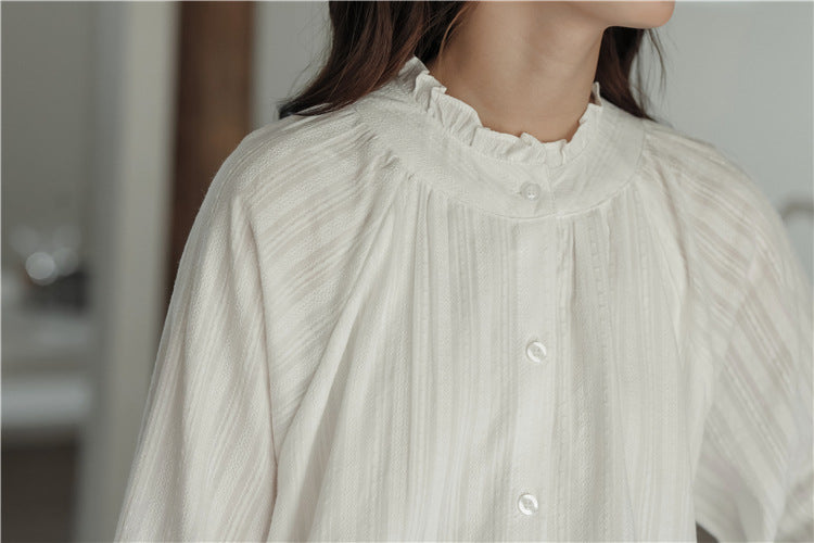 Elegant White Ruffled Buttoned Front Blouse