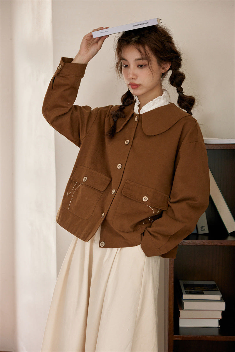 Peter Pan Collar Buttoned Jacket