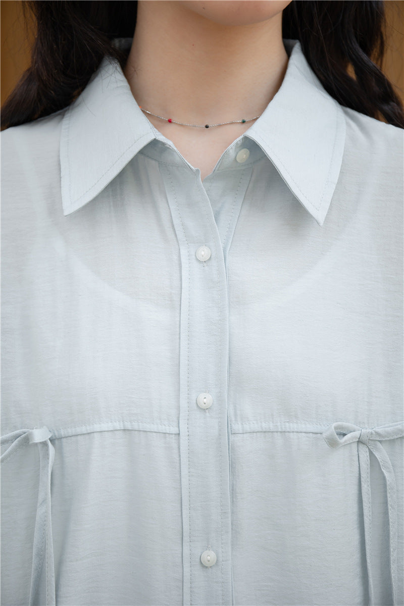 Light Blue Tencel Button-Down Long Sleeve Shirt - Masion Chérie