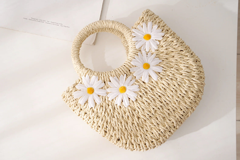 Little Daisy Moon-Shaped Woven Tote Bag - Masion Chérie