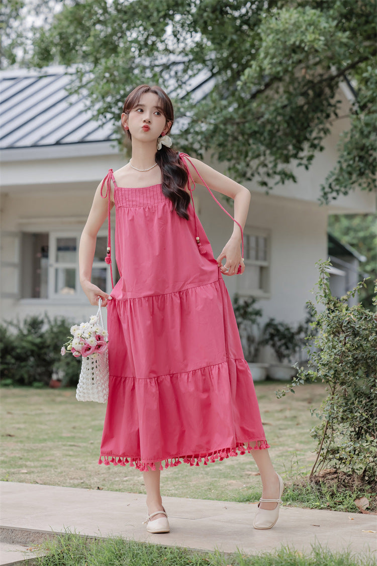 Tassel-Trimmed Tiered Spaghetti Strap Sundress - Masion Chérie