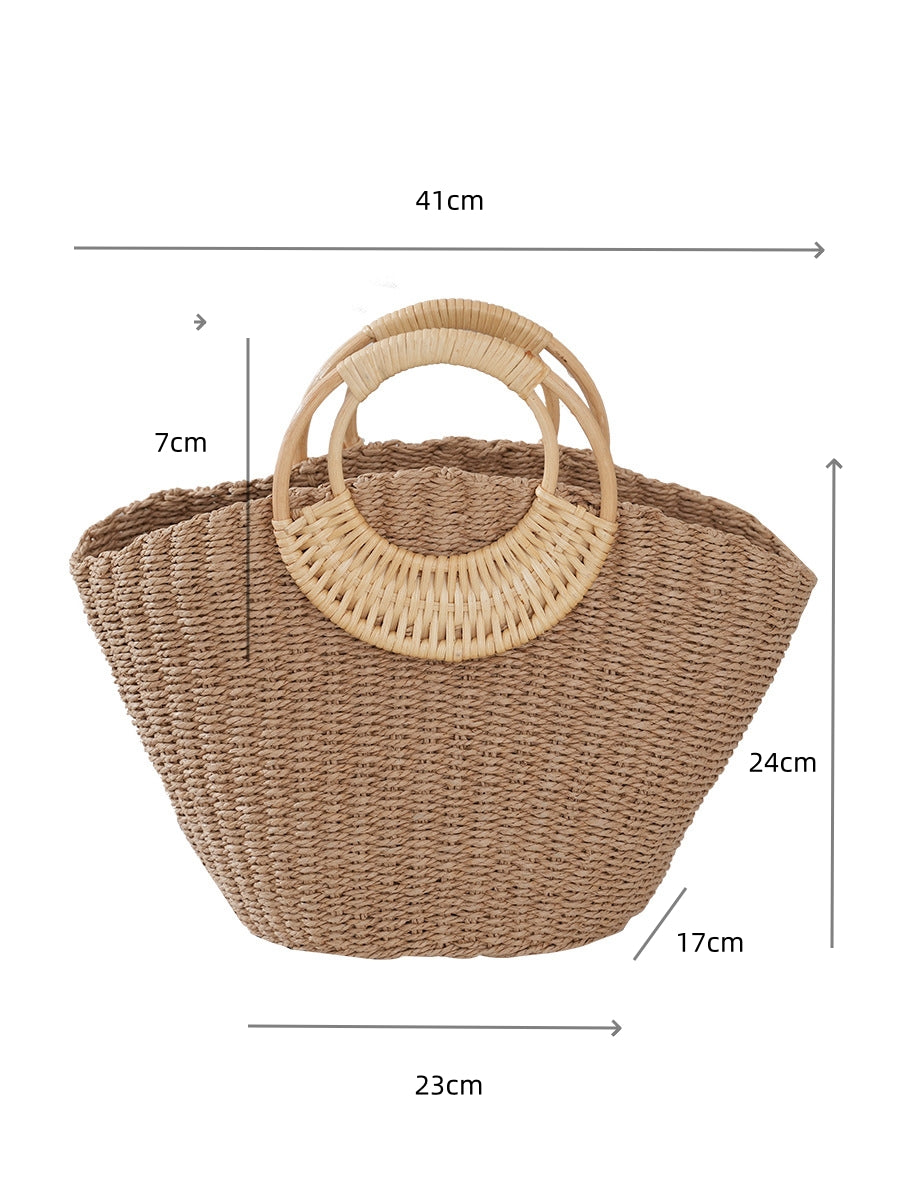 Rattan Handle Straw Tote Bag Vacation Beach Tote Bag - Masion Chérie