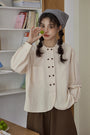 Classic Ivory Double-Breasted Button Front Blouse