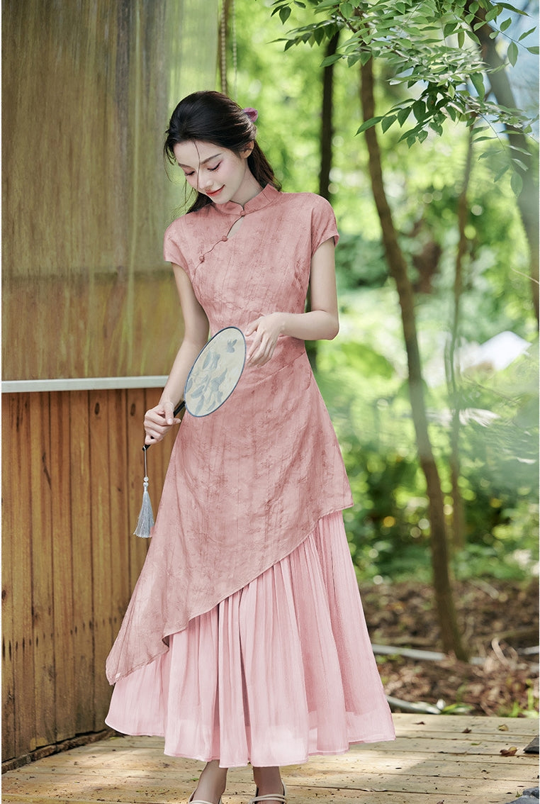 Modified Cheongsam Short-Sleeve Long Dress - Masion Chérie