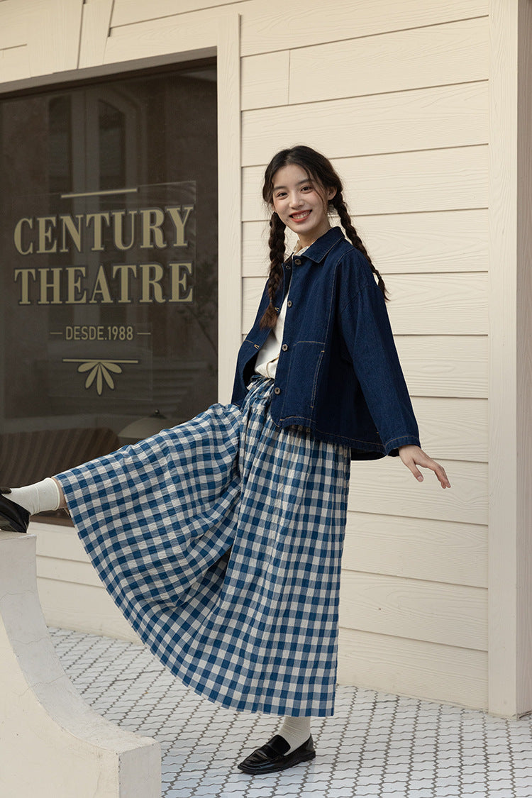 Vintage Blue Gingham Maxi Skirt