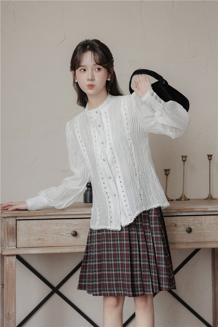 Elegant White Embroidered Pintuck Blouse