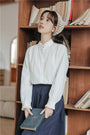 Charming White Ruffled Collar Button-Down Blouse