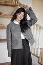 Classic Gray Tweed Knit Round Neck Jacket