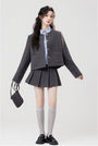 Trendy Gray Wool Jacket and Mini Skirt Set