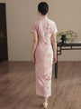 Blush Pink Rose Print Jacquard Cheongsam Dress