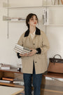 Khaki Two-Tone Contrast Collar Casual Jacket