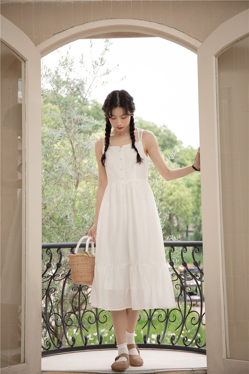 White Button-Down Midi Sundress - Masion Chérie